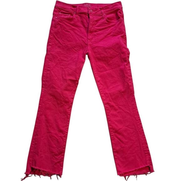 Mother The Insider High Rise Crop Step Fray Bootcut Jeans in Raspberry Sorbet 30 - Picture 1 of 15